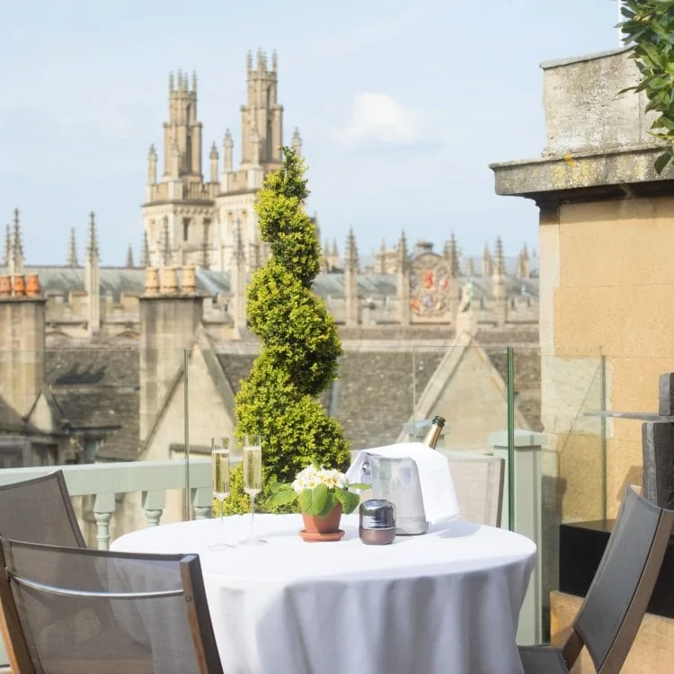 0006 – 2019 – Old Bank Hotel – Oxford – High Res – Room 1 Private Terrace Spires Champagne – Web Hero