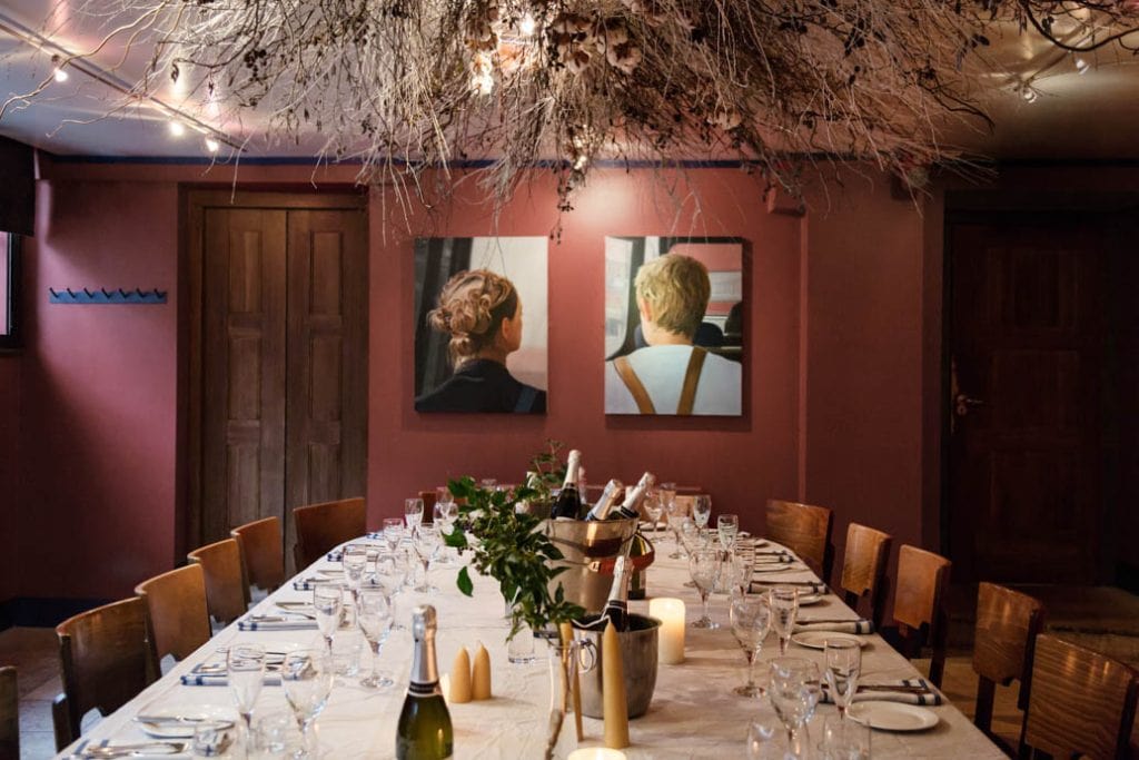 0001 - 2014 - Quod Restaurant & Bar - Oxford - High Res - Red Room Private Dining Winter Decoration Art - Colour Edited - Web Feature