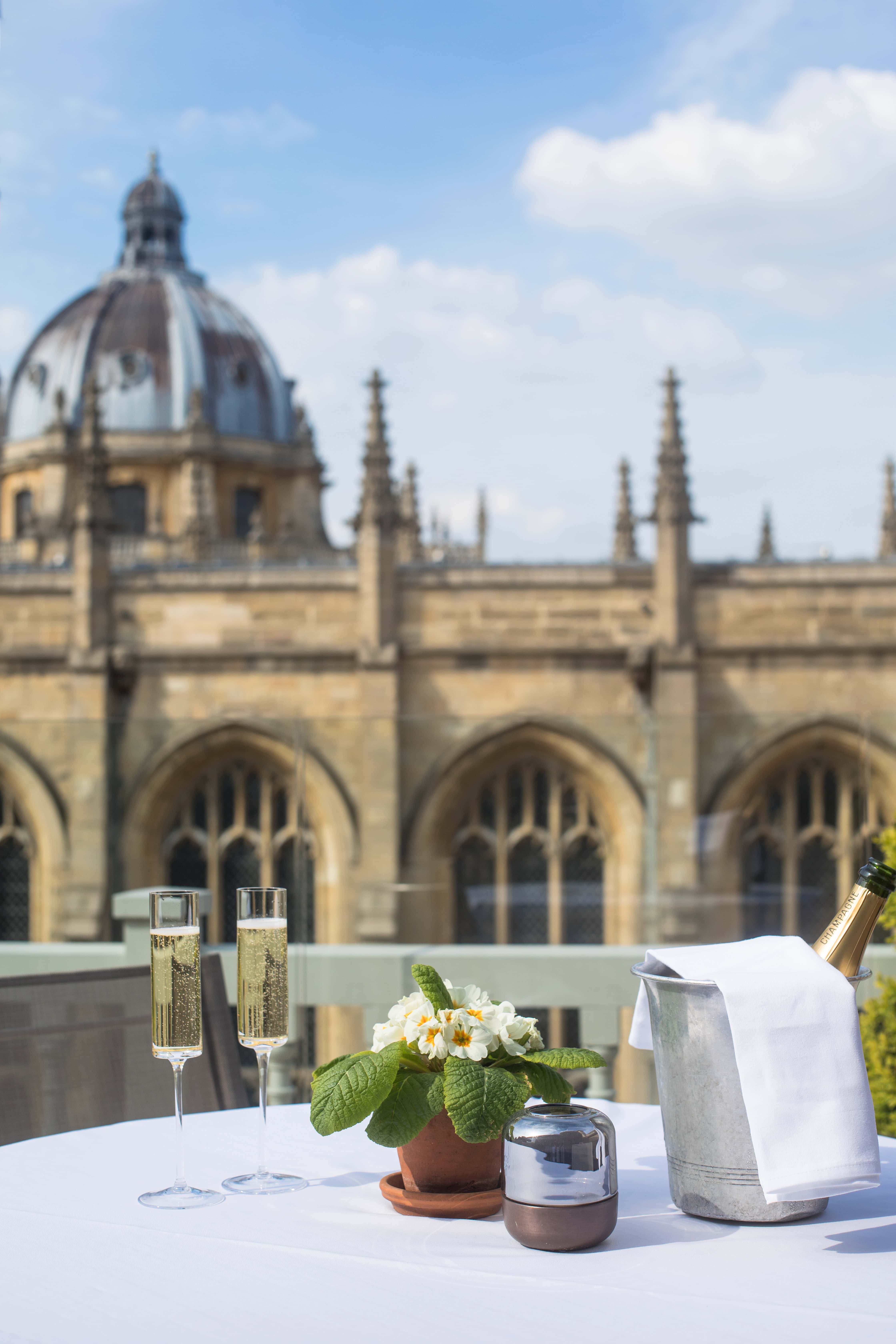 0009 - 2019 - Old Bank Hotel - Oxford - High Res - Room 1 Private Terrace Spires Champagne - (Press)